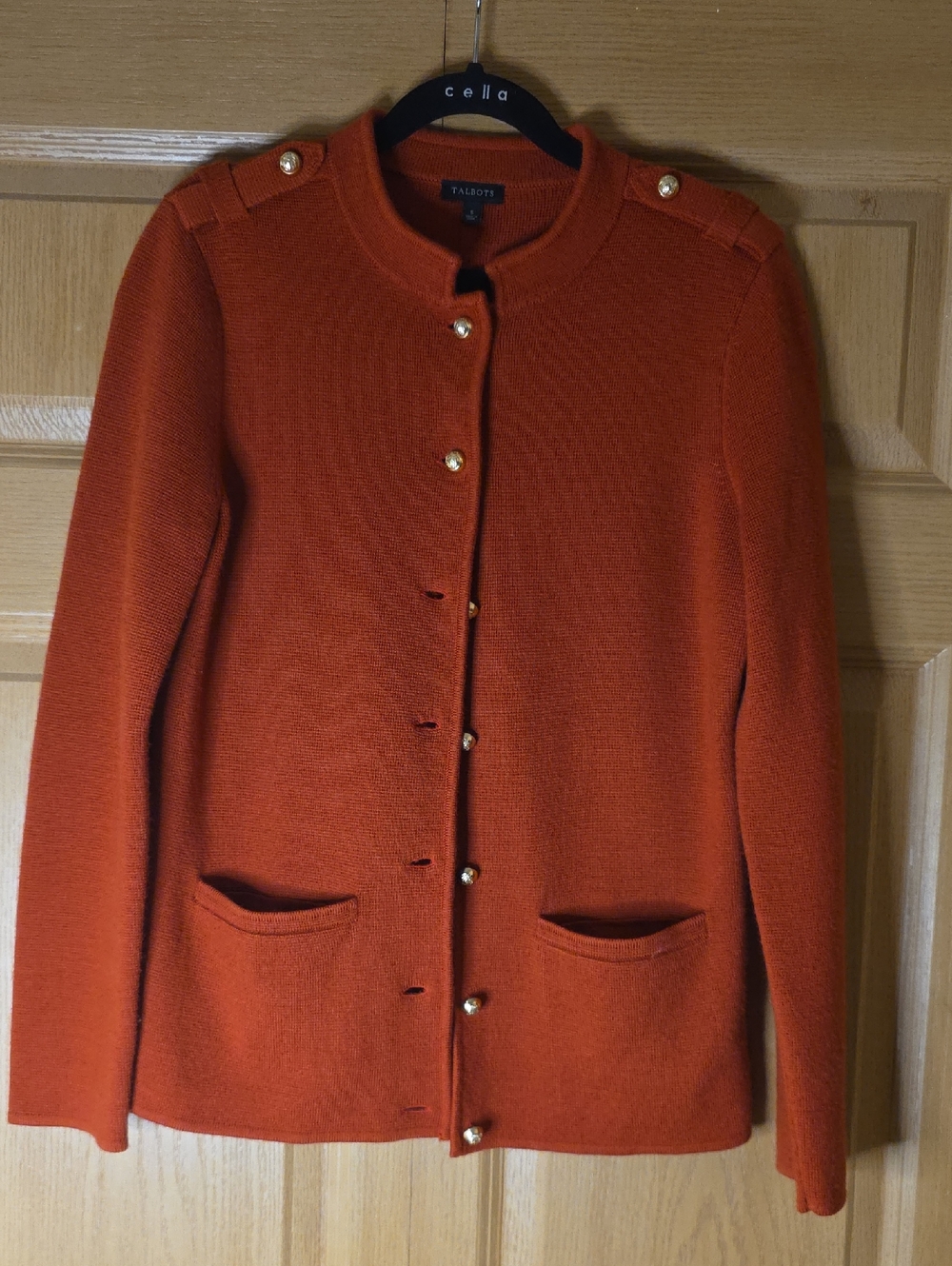 Talbots Rust Orange‎ Button-Front Knit Cardigan Gold Buttons Pockets Women's - S